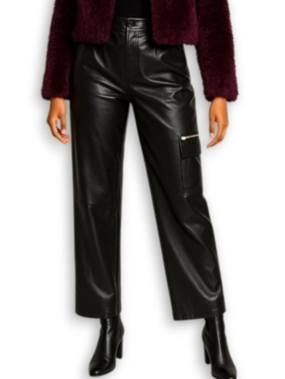 Wide Leg Faux Leather Cargo Pants